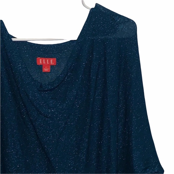Elle Sparkly Dark Turquoise 3/4 Sleeve Blouse L - Picture 3 of 7